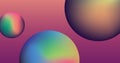 Composition of three gradient spheres in vibrant colors on pink background