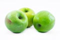 Composition of three green apples on a white background - still life Royalty Free Stock Photo