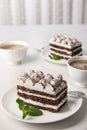 Composition with tiramisu cakes and mint