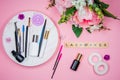 Composition of tools for eyelash extensions, inscription Lashmaker Royalty Free Stock Photo