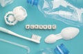 Composition top view, organic garbage and plastic, processing and sorting Royalty Free Stock Photo