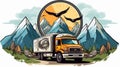 Composition with Truck Compass Mountain and Eagle Royalty Free Stock Photo