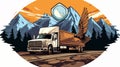 Composition with Truck Compass Mountain and Eagle Royalty Free Stock Photo