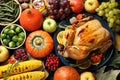 Composition with turkey as background. Happy Thanksgiving day Royalty Free Stock Photo