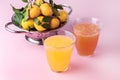 Composition with Two Glasses of Assorted Citrus Juices Detox Diet Healthy Drink Mandarine Lemon and Grapefruit Juices Raw Royalty Free Stock Photo