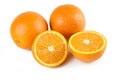 Composition of two oranges and half orange fruit isolated on white background with clipping path. Perfectly retouched. ready-to-