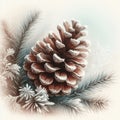The composition of two pine cones and spruce branches, covered with light frost, creates the atmosphere of a winter Royalty Free Stock Photo