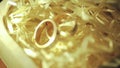 Close up two wedding gold rings at the table