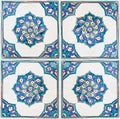 Composition of typical floral and geometric Turkish decorations with colored ceramic tiles
