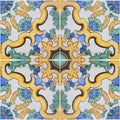 Composition of typical floral and geometric Turkish decorations with colored ceramic tiles