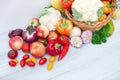 Composition with variety of fresh organic vegetables on white Royalty Free Stock Photo