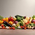 Composition with variety of fresh vegetables on grey background with copy space Royalty Free Stock Photo