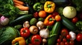 Composition with variety of fresh vegetables on grey background with copy space Royalty Free Stock Photo