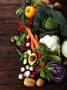 Composition with variety of raw organic vegetables and fruits. Balanced diet Royalty Free Stock Photo