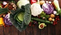 Composition with variety of raw organic vegetables and fruits. Balanced diet Royalty Free Stock Photo