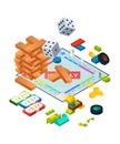 Composition of various boards games. Isometric background pictures of board games