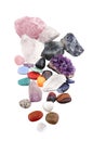 Group of various kinds of crystals on white background