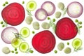 Composition of various sliced vegetables Royalty Free Stock Photo