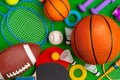 Composition of various sport equipment for fitness and games Royalty Free Stock Photo