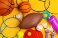 Composition of various sport equipment for fitness and games Royalty Free Stock Photo