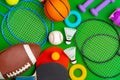 Composition of various sport equipment for fitness and games Royalty Free Stock Photo