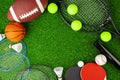 Composition of various sport equipment for fitness and games Royalty Free Stock Photo