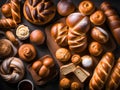composition of various types of bread and rolls, Ai generated Royalty Free Stock Photo