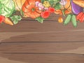 Composition with vegetables and leaves on wood background. Vector illustration Royalty Free Stock Photo