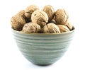 Composition of walnuts in a green cup on a white background Royalty Free Stock Photo