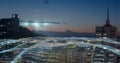 Composition of waves of binary coding over cityscape Royalty Free Stock Photo