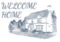 Composition of welcome home text with house on white background