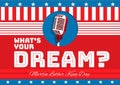 Composition Of What\'s Your Dream Text, With Microphone And Stars And Stripes Of American Flag