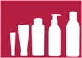 Composition of white cleaning equipment icons on red background Royalty Free Stock Photo