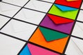 Composition with white and colored envelopes on the table Royalty Free Stock Photo