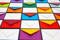 Composition with white and colored envelopes on the table Royalty Free Stock Photo