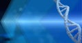 Composition of white 3d dna strand with copy space on blue background Royalty Free Stock Photo