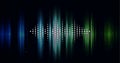 Composition of white graphic music equalizer over blue and green light trails Royalty Free Stock Photo