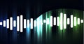 Composition of white graphic music equalizer over gradient blue and green light trails background Royalty Free Stock Photo