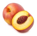 Composition with whole and halved nectarines isolated on white background. As design element. Royalty Free Stock Photo