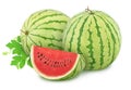 Composition with whole ripe watermelons and slice isolated on white background. As design elements. Royalty Free Stock Photo