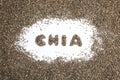 Composition with word CHIA made of seeds on white background Royalty Free Stock Photo