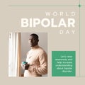 Composition of world bipolar day text over afican american man Royalty Free Stock Photo