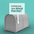 Composition of world post day text over closed mailbox