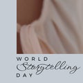 Composition of world storytelling day text over grey background with copy space