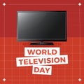 Composition of world television day text over television set on red background