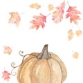 Composition of wreaths of autumn elements hand-drawn in watercolor, illustration