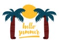 Compositional vector illustration in scandinavian style with calligraphy lettering hello summer