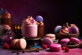 compositions of desserts. cakes, berries and macaroons oh the table. generative AI