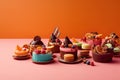 compositions of desserts. cakes, berries and macaroons oh the table. generative AI