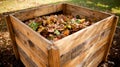 Compost bin filled with fresh leaves on a sunny day in the garden Generative AI Royalty Free Stock Photo